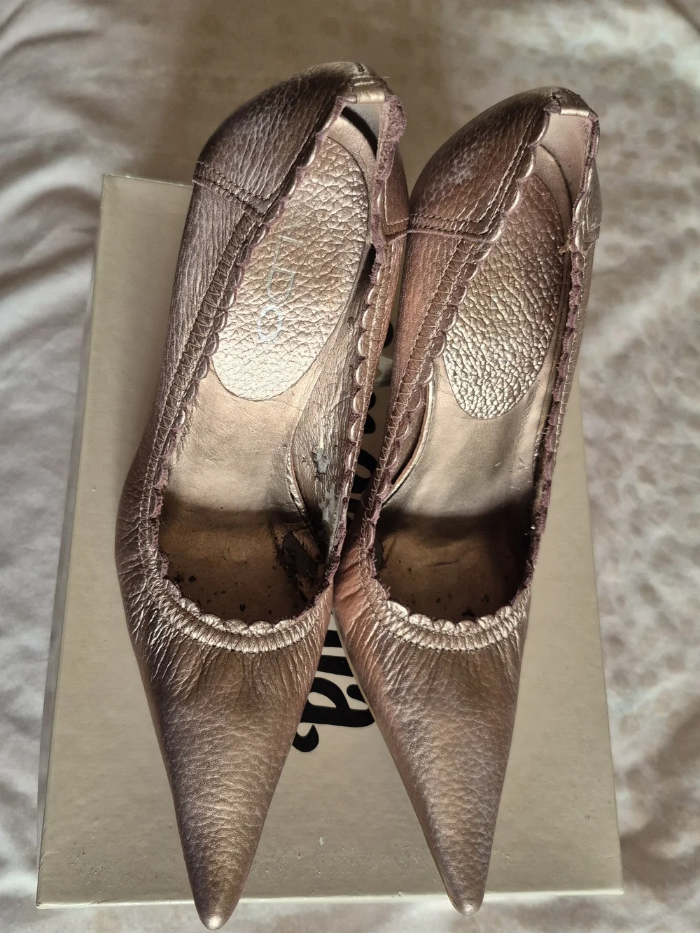 Aldo Metallic Rose Gold Pointed-Toe Scalloped Heels